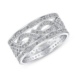 New 925 Sterling Silver Infinity Pave Setting Wedding Band SIZE 6 7 8 9 10 11